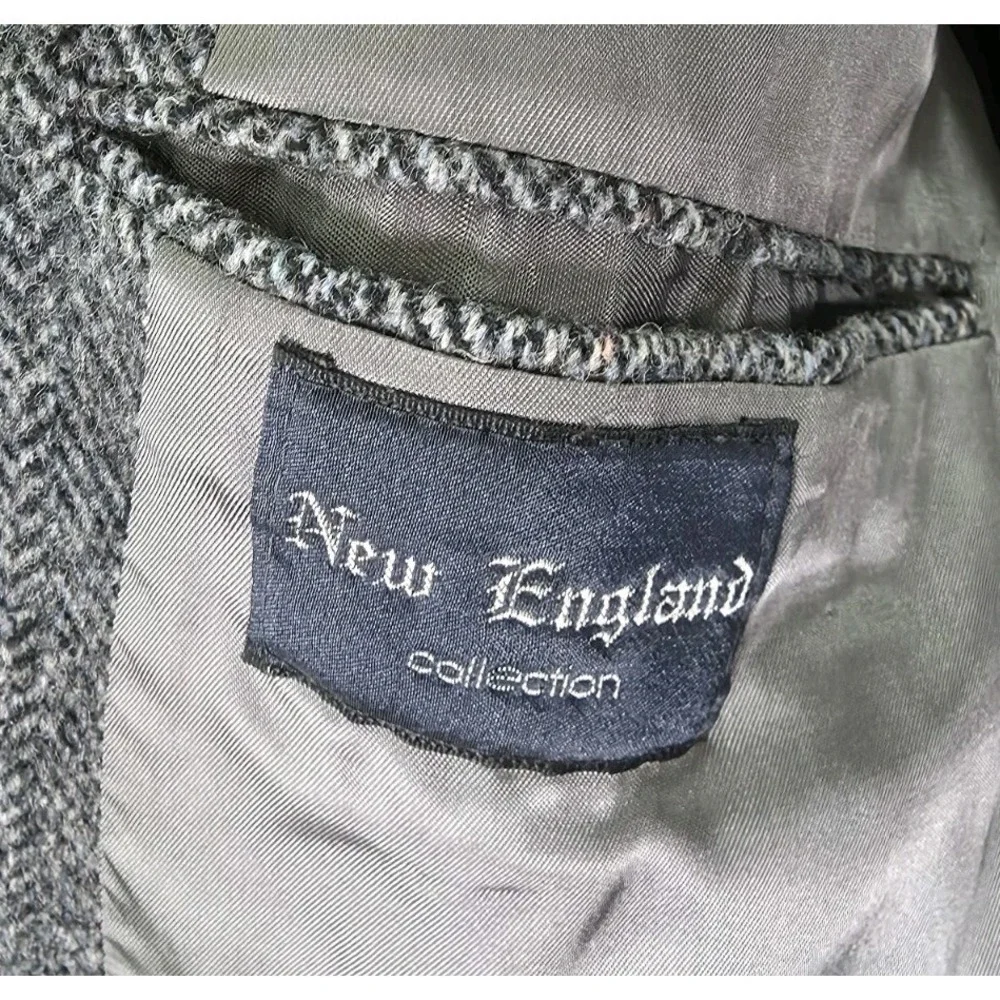 New England Herringbone Grey Tweed Sportcoat Mens Size 40L 100% Wool Made In USA